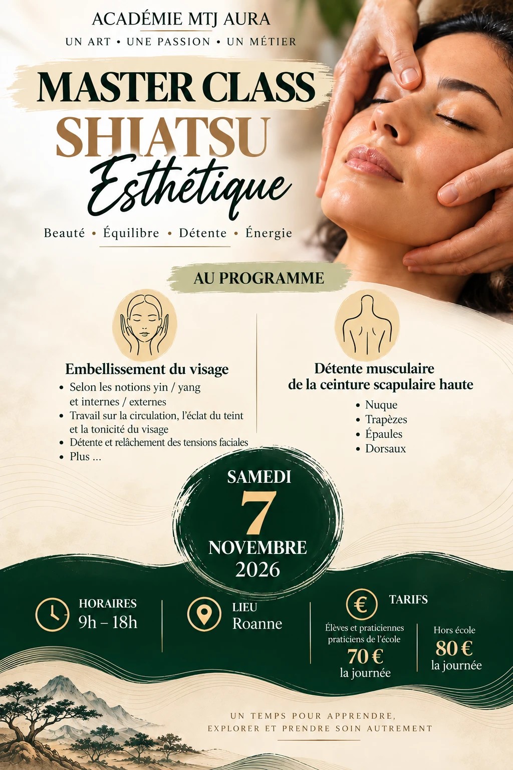 Affiche de la Master Class Shiatsu Esthétique du 7 novembre 2026